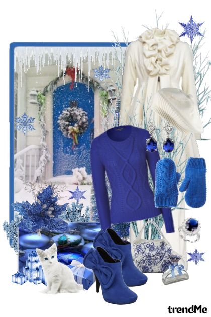 Casual Christmas in Blue and White- Combinazione di moda