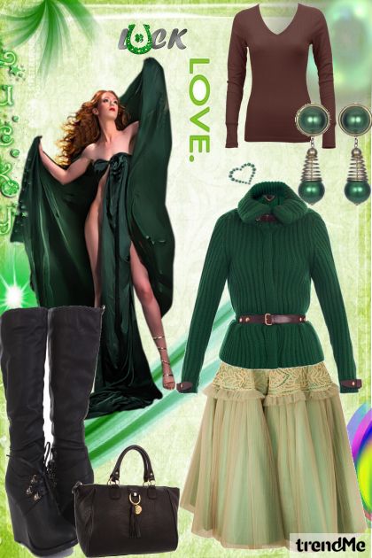 green gives luck- Fashion set