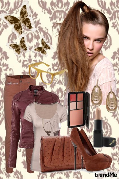 brown casual outfit- Fashion set