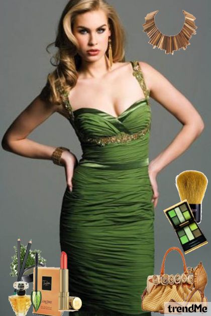 Green dress- Модное сочетание