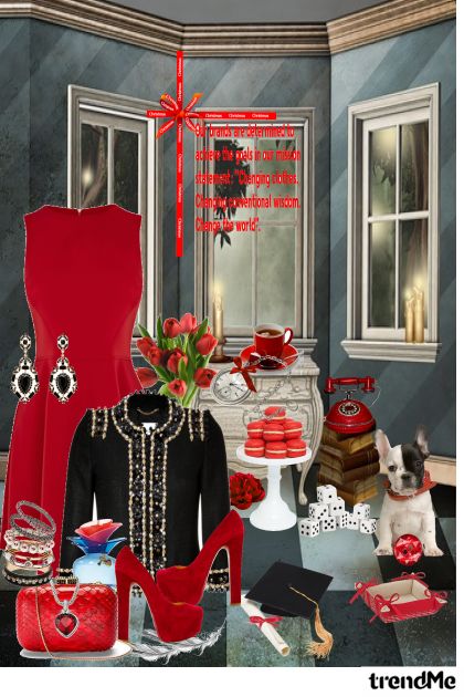 crvena haljina- Combinazione di moda
