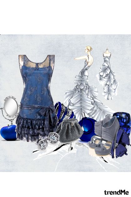 Blue dress, grey shoes- Modekombination