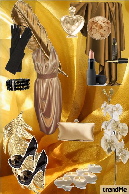 gold and black shoes- Fashion set