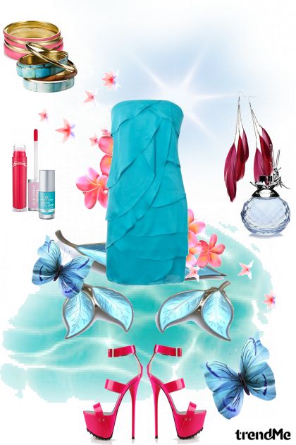 blue summer with pink details- combinação de moda