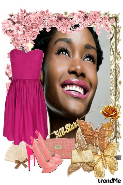 black woman in pink- Combinazione di moda