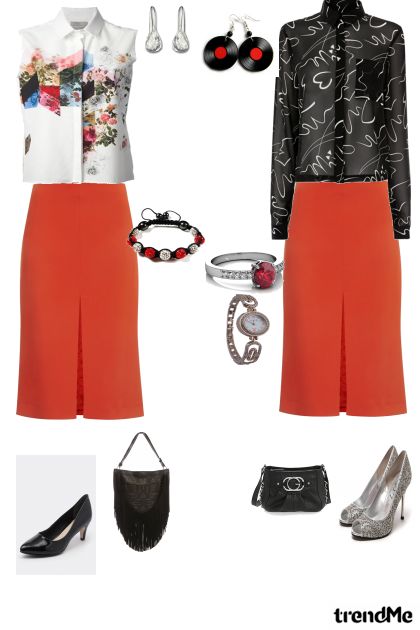 赤いスカートのコーディネート（オフィスとパーティー）- Fashion set