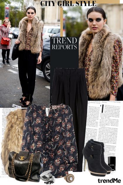 Trend report: floral blouse & fur vest- コーディネート