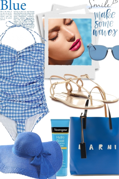 All blue at the beach- combinação de moda