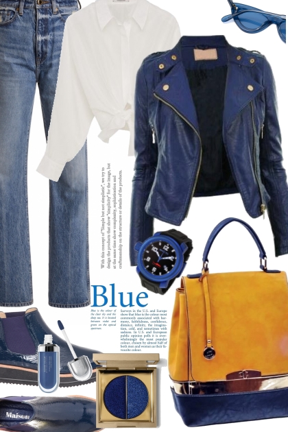 Blue biker jacket & denim- combinação de moda