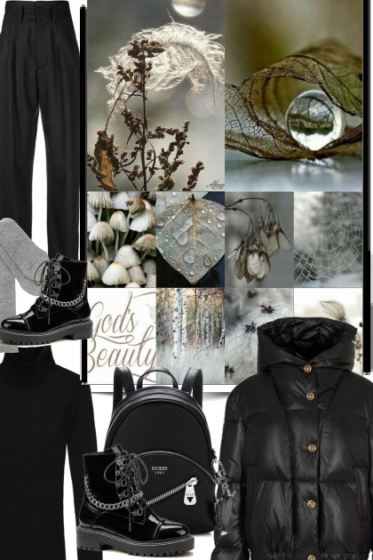 All black in a snowy wood- Fashion set