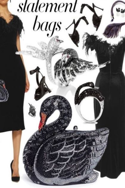 Black Swan Statement Bag by Judith Leiber- Fashion set
