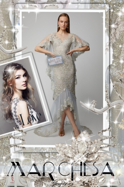 Marchesa Draped Corded Lace Gown- Fashion set