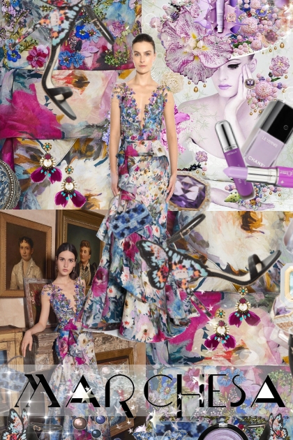 Marchesa  Embellished Floral Organza Gown- Modekombination