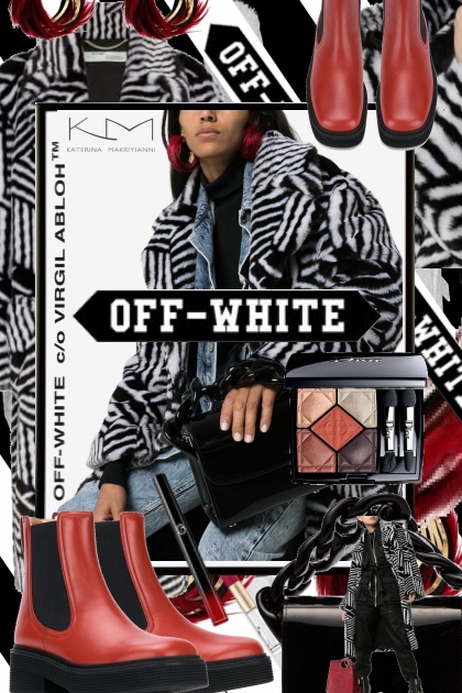 Black and White Striped Off White Faux Fur Coat- combinação de moda