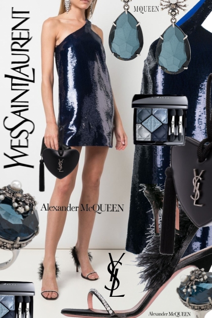 Saint Laurent Midnight Blue Asymmetrical Dress- combinação de moda