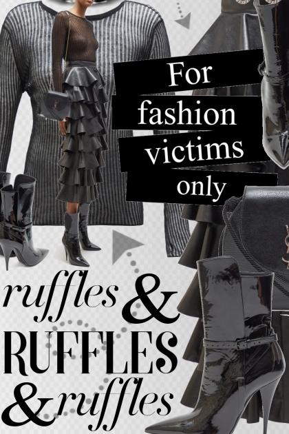 Black Leather Skirt Ruffle Rebellion- Fashion set