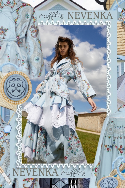 Nevenka Baby Blue Coat Of Arms Jacket and Skirt- コーディネート