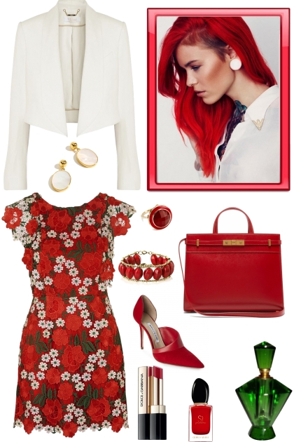 Daisies on a red and green background- Fashion set