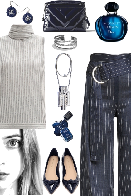HOW TO WEAR NAVY STRIPED PANTS- Modekombination