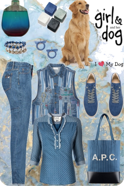 A run with my dog - Blue perennial- Fashion set