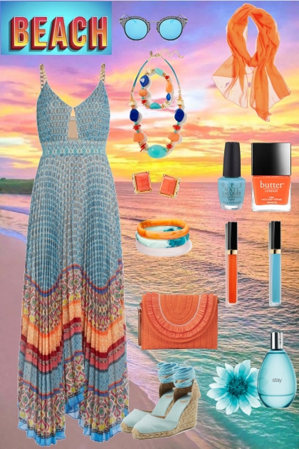 ORANGE AND BLUE. SPLASH BEACH- Fashion set