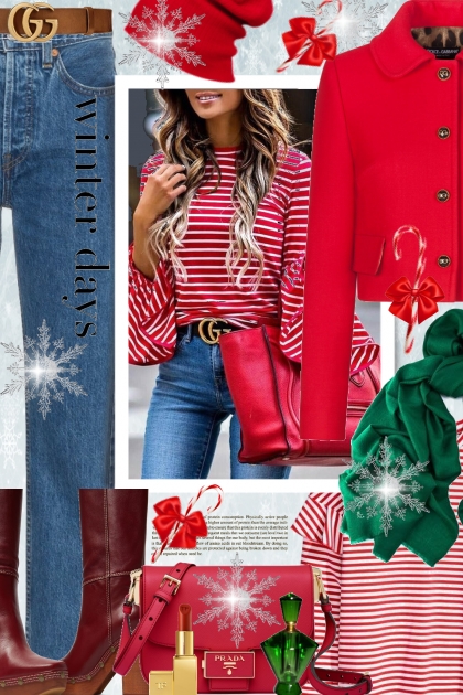 Red and White Winter Days- Fashion set