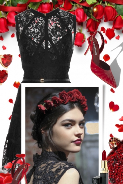 Valentines Day in Black Lace- Fashion set