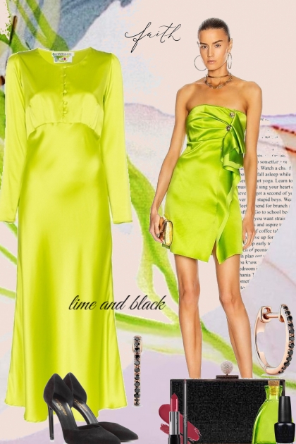 Lime Satin with Black Heels- Fashion set
