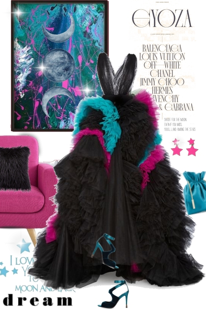 Black Pink and Turquoise Moon Dream- Combinaciónde moda