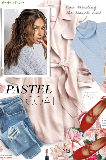 Pastel Coat and Red Shoes- Модное сочетание