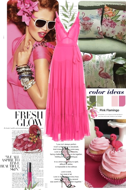 Olive Green and Pink Flamingo- Combinaciónde moda