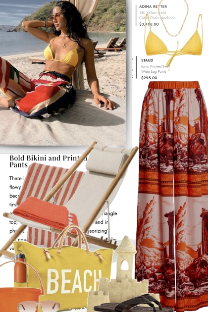 Silk Print Pants and Bikini- Fashion set