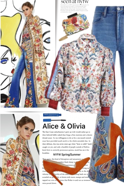 Alice and Olivia Tapestry Jeans- combinação de moda