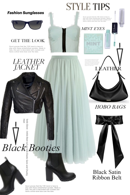 BLACK LEATHER AND MINT STYLE- Fashion set
