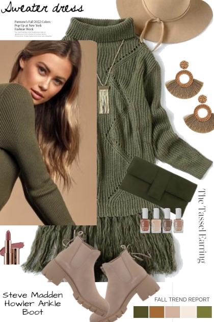 The Olive Green Sweater Dress- Модное сочетание