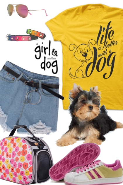 Girl and her dog- combinação de moda