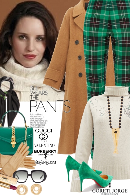  Green Plaid Pant- party Business- コーディネート