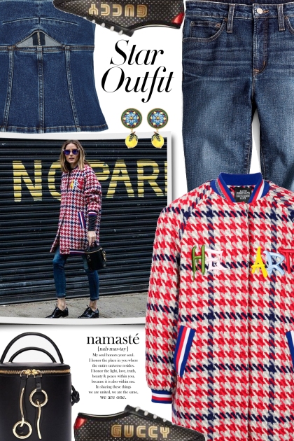 Olivia Palermo in red blue houndstooth jacket 