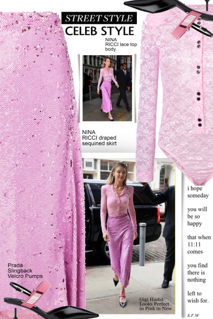 Gigi Hadid in pink- combinação de moda