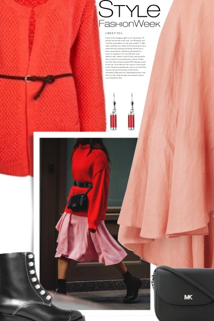 Red sweater & Pink skirt- Combinaciónde moda