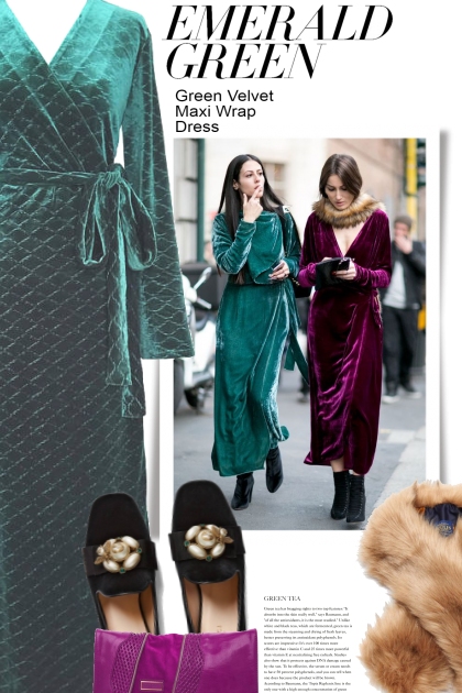 Green Velvet Maxi Wrap Dress