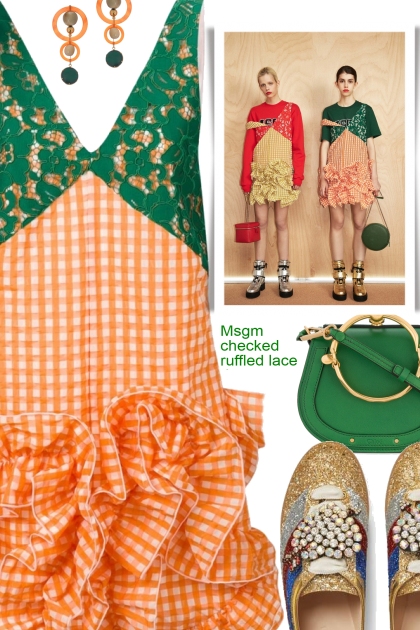 Msgm checked ruffled lace dress - 搭配