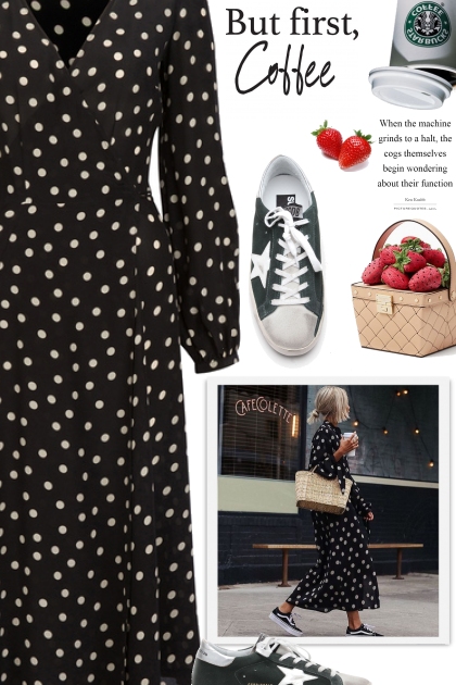 Black & white polka dots dress- Модное сочетание
