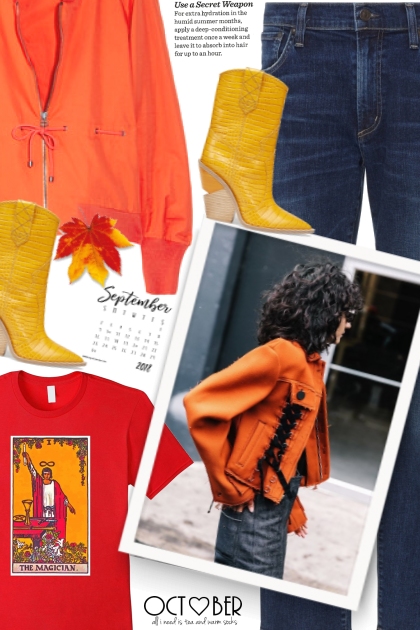 Orange jacket- combinação de moda