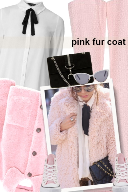 pink fur coat- Combinazione di moda