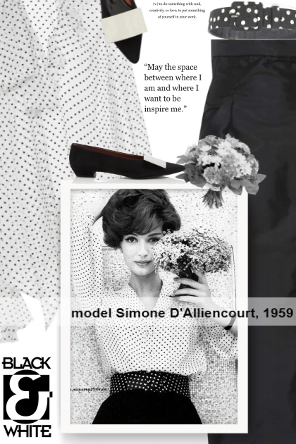 model Simone D'Alliencourt, 1959- combinação de moda