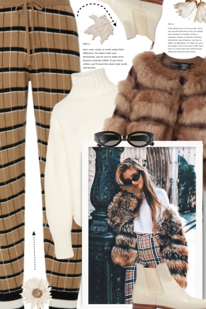 Love the sweater and fur coat- combinação de moda