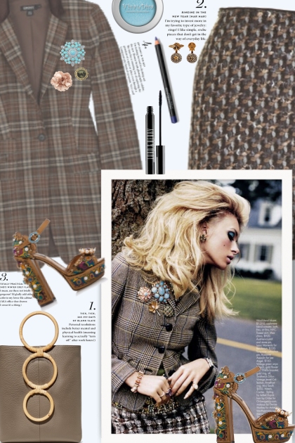What an awesome tweed mix. Love the brooches!- Combinaciónde moda