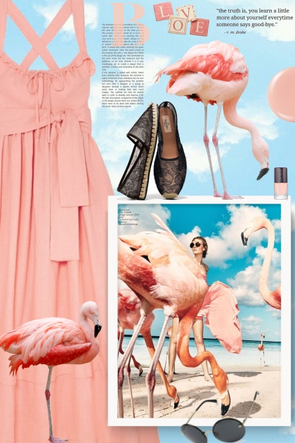 Flamingos on the beach- combinação de moda