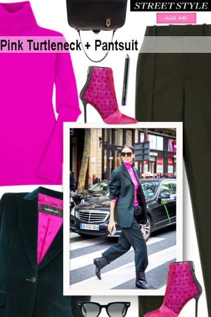 Pink Turtleneck   Pantsuit- combinação de moda